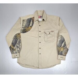 VTG Wrangler Pro Gear Shooting Shirt Mens Large Khaki Shoulder Pad Camo Outdoor‎